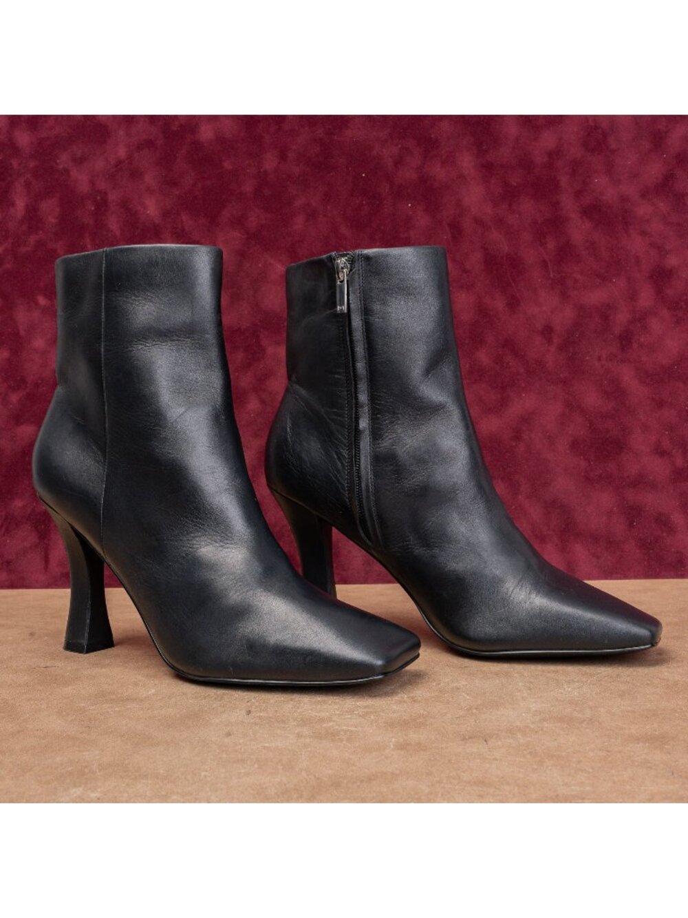 Marc Fisher Women Cello Black Leather Fashion Square Toe Ankle Boots sz 10